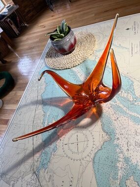 Vintage Chalet Art Glass Four Arm Orange Centrepiece